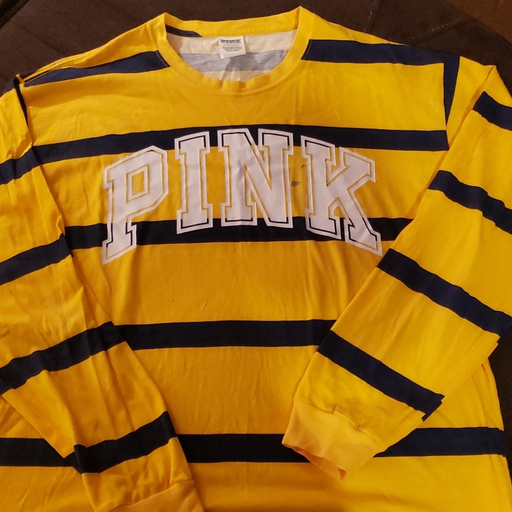 Long sleeve VS Pink striped shirt (blue and gold)
